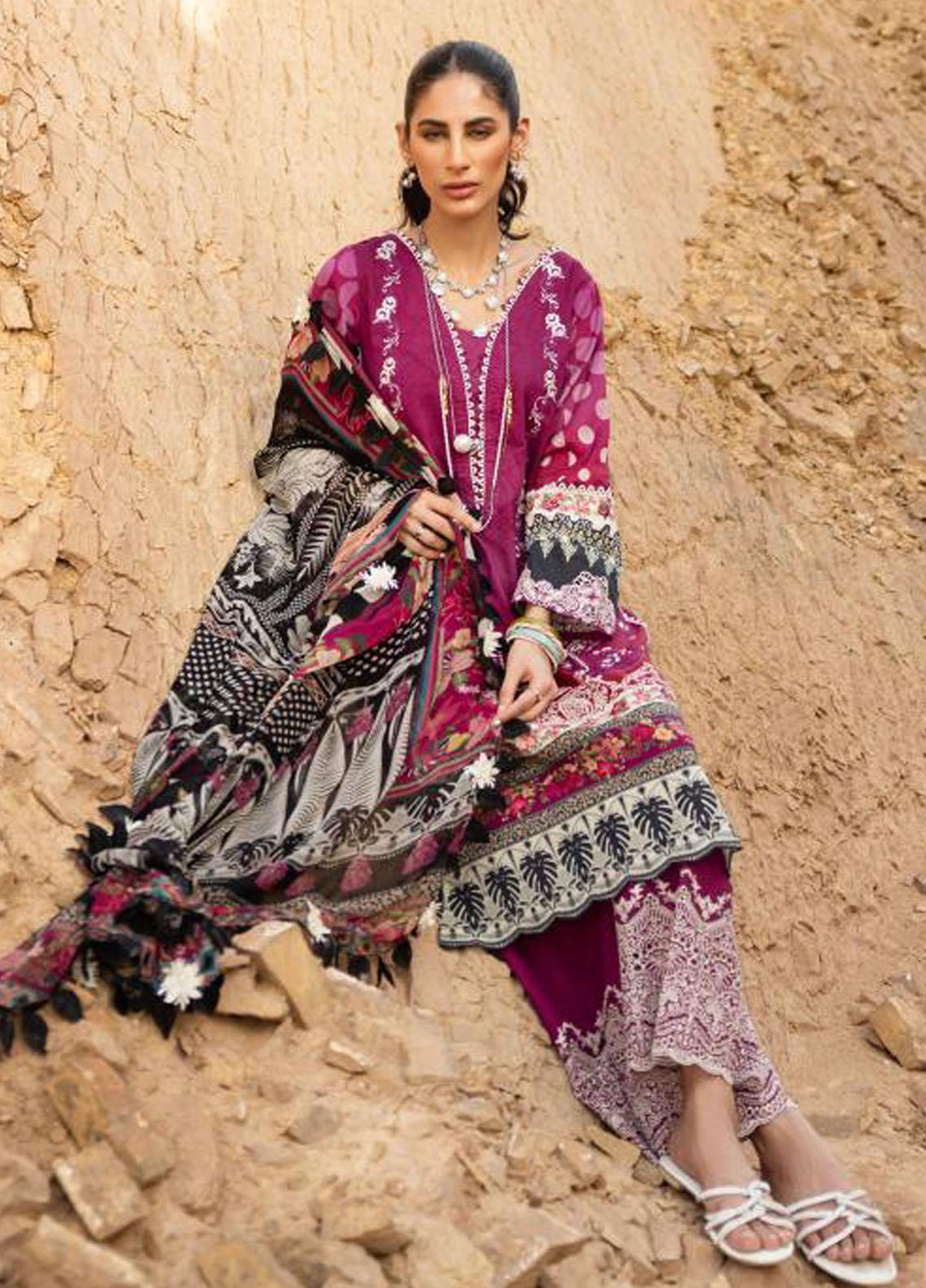 Elaf Embroidered Lawn Suits Unstitched 3 Piece EF23SL ESC-05B - Summer Collection