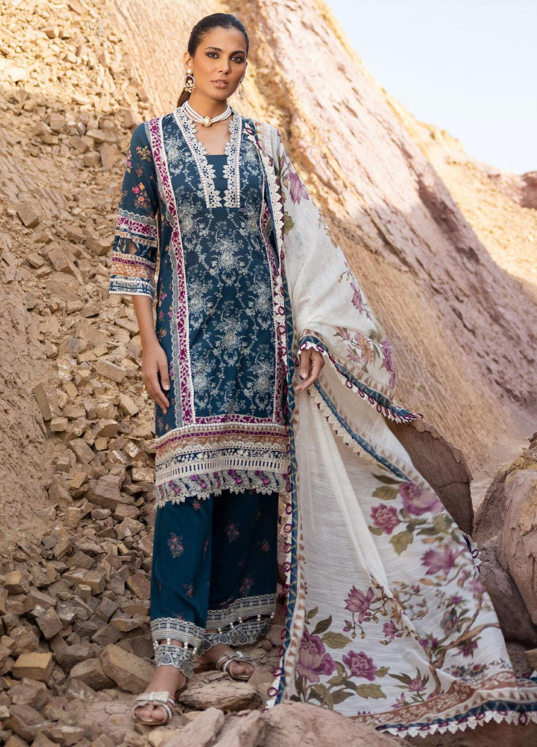 Elaf Embroidered Lawn Suits Unstitched 3 Piece EF23SL ESC-07A - Summer Collection