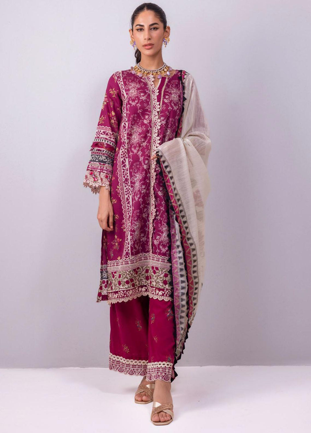 Elaf Embroidered Lawn Suits Unstitched 3 Piece EF23SL ESC-07B - Summer Collection