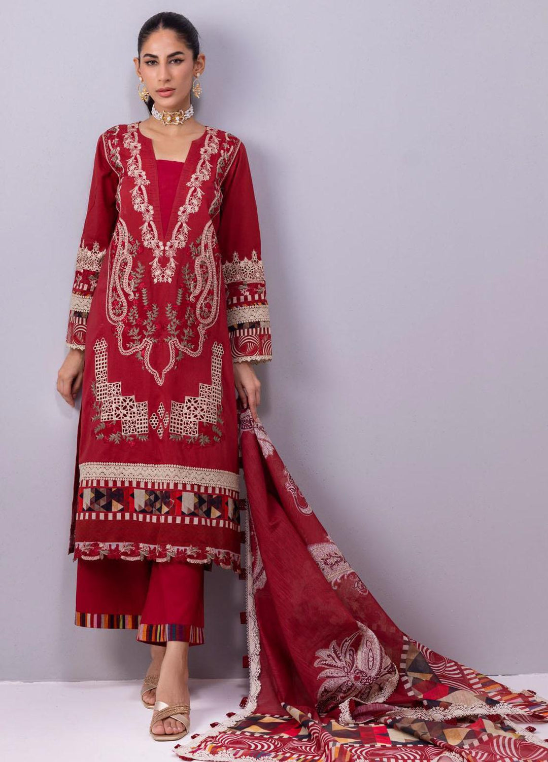Elaf Embroidered Lawn Suits Unstitched 3 Piece EF23SL ESC-08B - Summer Collection