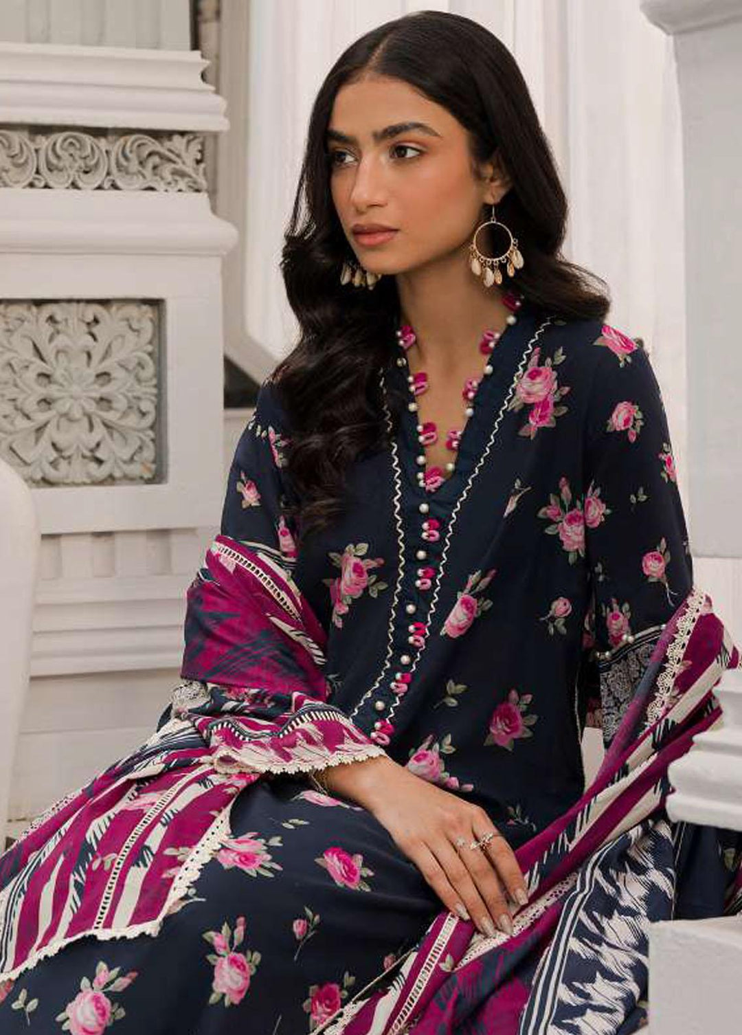 Elaf Printed Lawn Suits Unstitched 3 Piece EF23L EPP-08B - Summer Collection