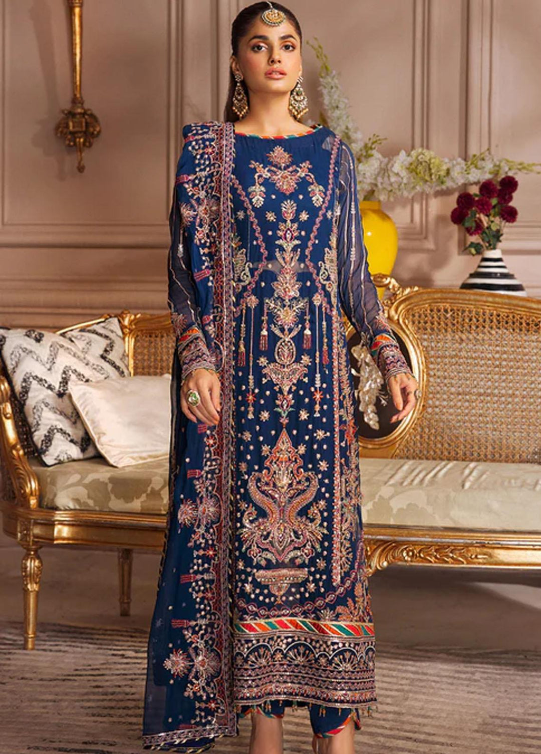 Elaine By Emaan Adeel Embroidered Chiffon Suits Unstitched 3 Piece EA23EL EL-02 - Luxury Collection