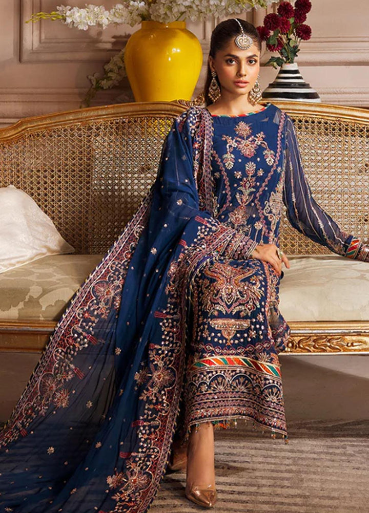 Elaine By Emaan Adeel Embroidered Chiffon Suits Unstitched 3 Piece EA23EL EL-02 - Luxury Collection