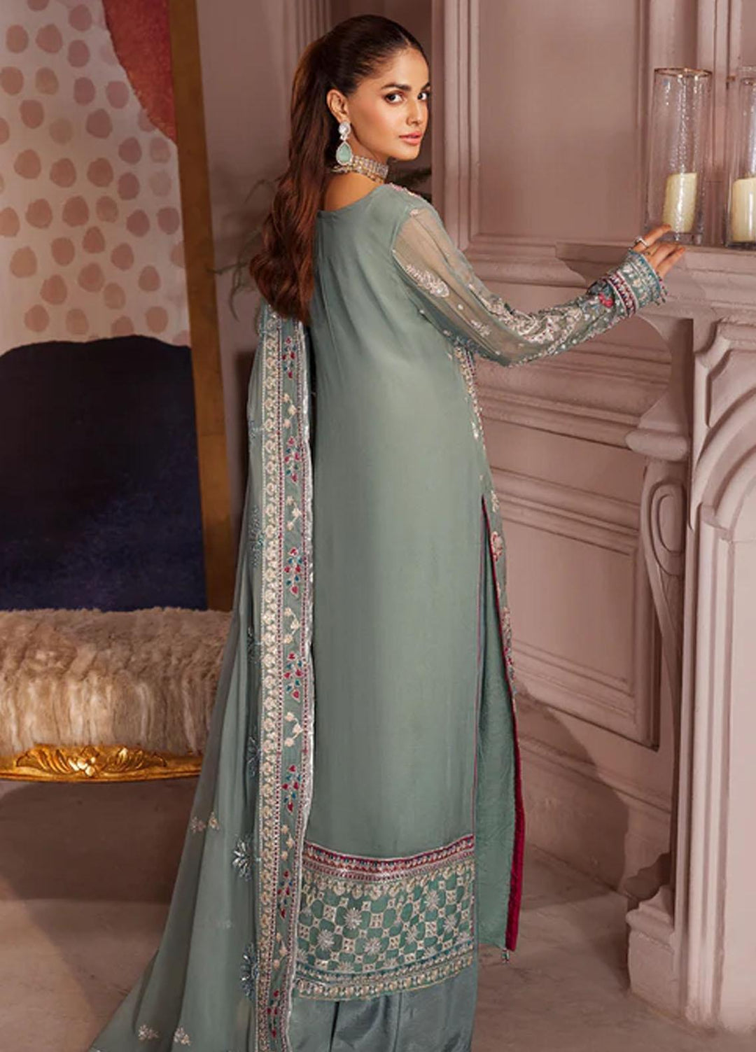 Elaine By Emaan Adeel Embroidered Chiffon Suits Unstitched 3 Piece EA23EL EL-04 - Luxury Collection