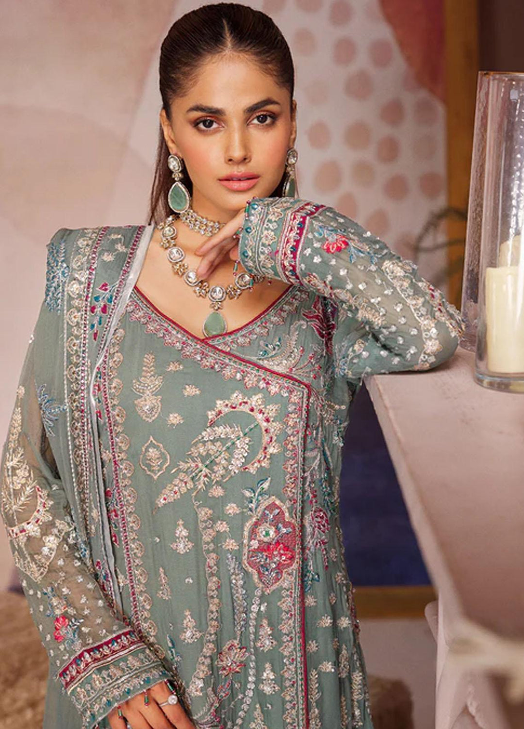 Elaine By Emaan Adeel Embroidered Chiffon Suits Unstitched 3 Piece EA23EL EL-04 - Luxury Collection