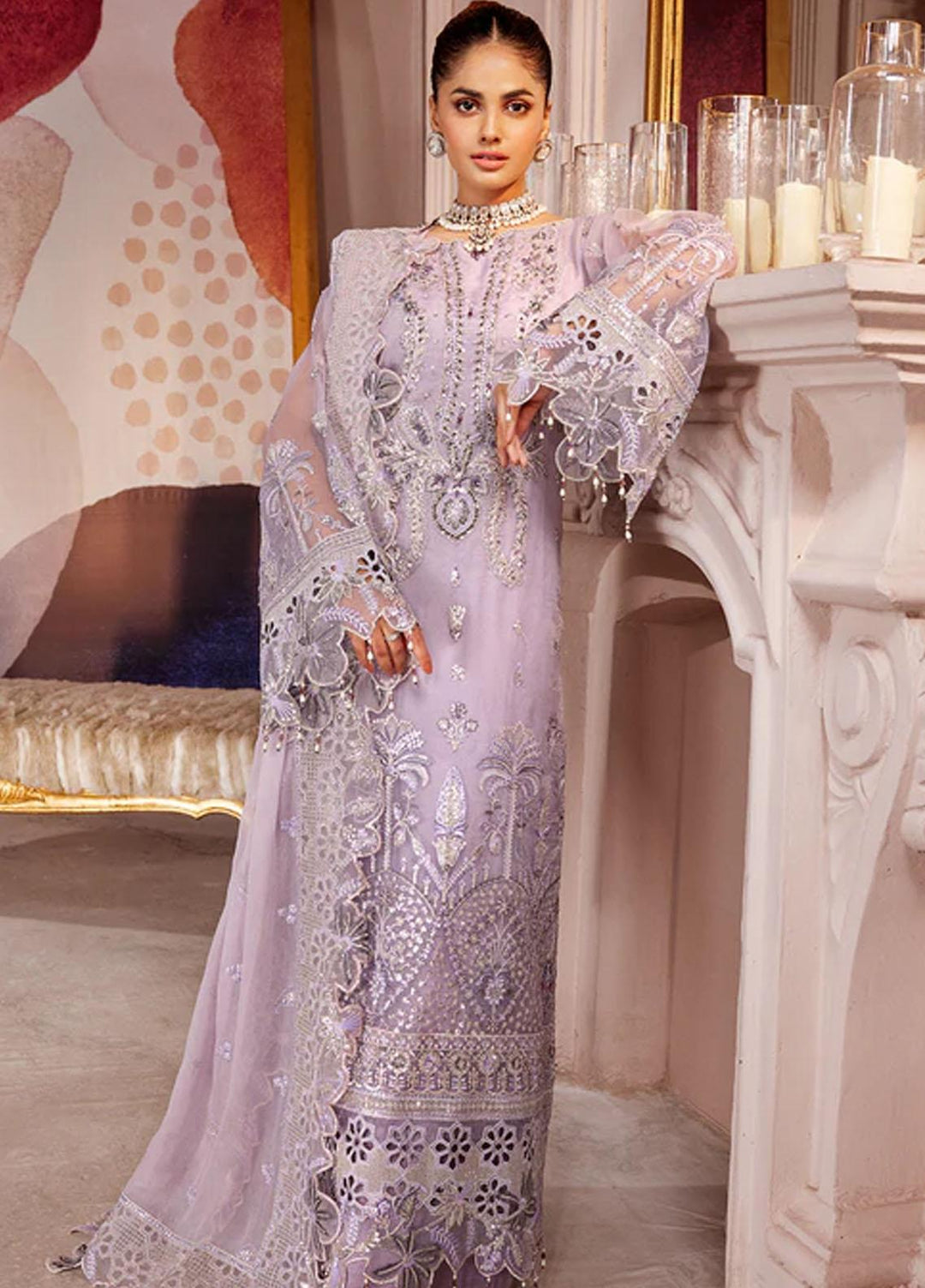 Elaine By Emaan Adeel Embroidered Chiffon Suits Unstitched 3 Piece EA23EL EL-05 - Luxury Collection