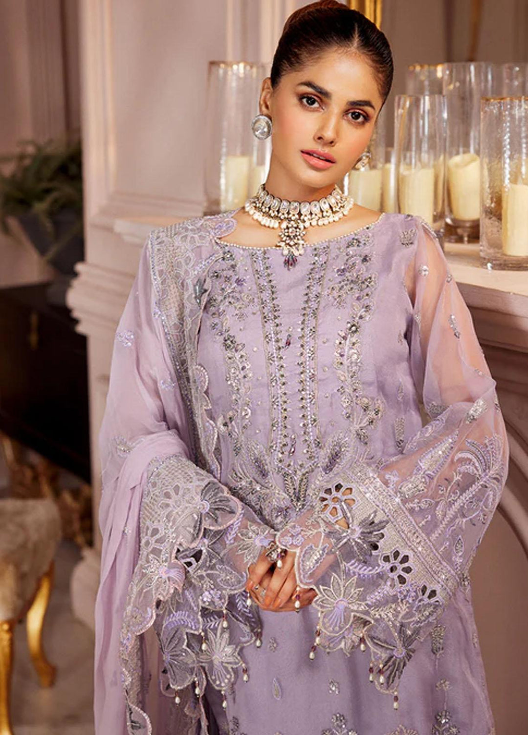Elaine By Emaan Adeel Embroidered Chiffon Suits Unstitched 3 Piece EA23EL EL-05 - Luxury Collection
