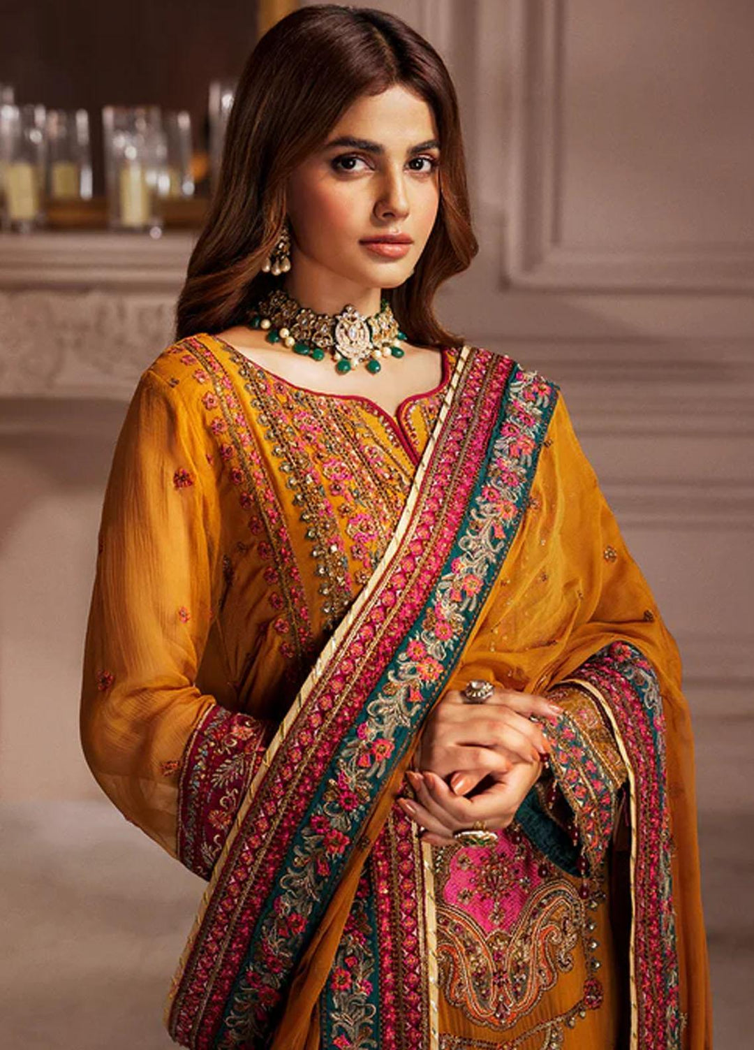 Elaine By Emaan Adeel Embroidered Chiffon Suits Unstitched 3 Piece EA23EL EL-07 - Luxury Collection