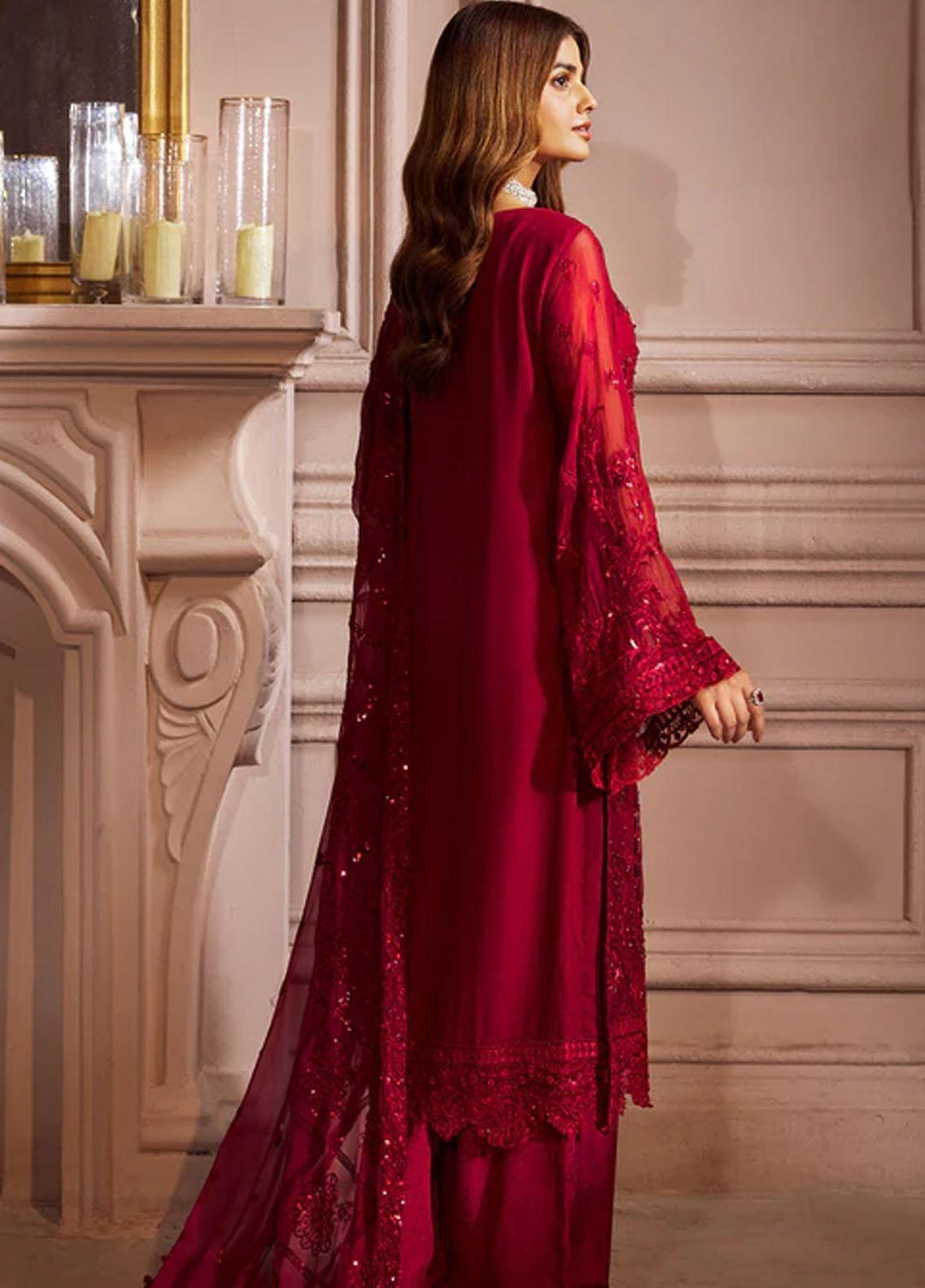 Elaine By Emaan Adeel Embroidered Chiffon Suits Unstitched 3 Piece EA23EL EL-08 - Luxury Collection