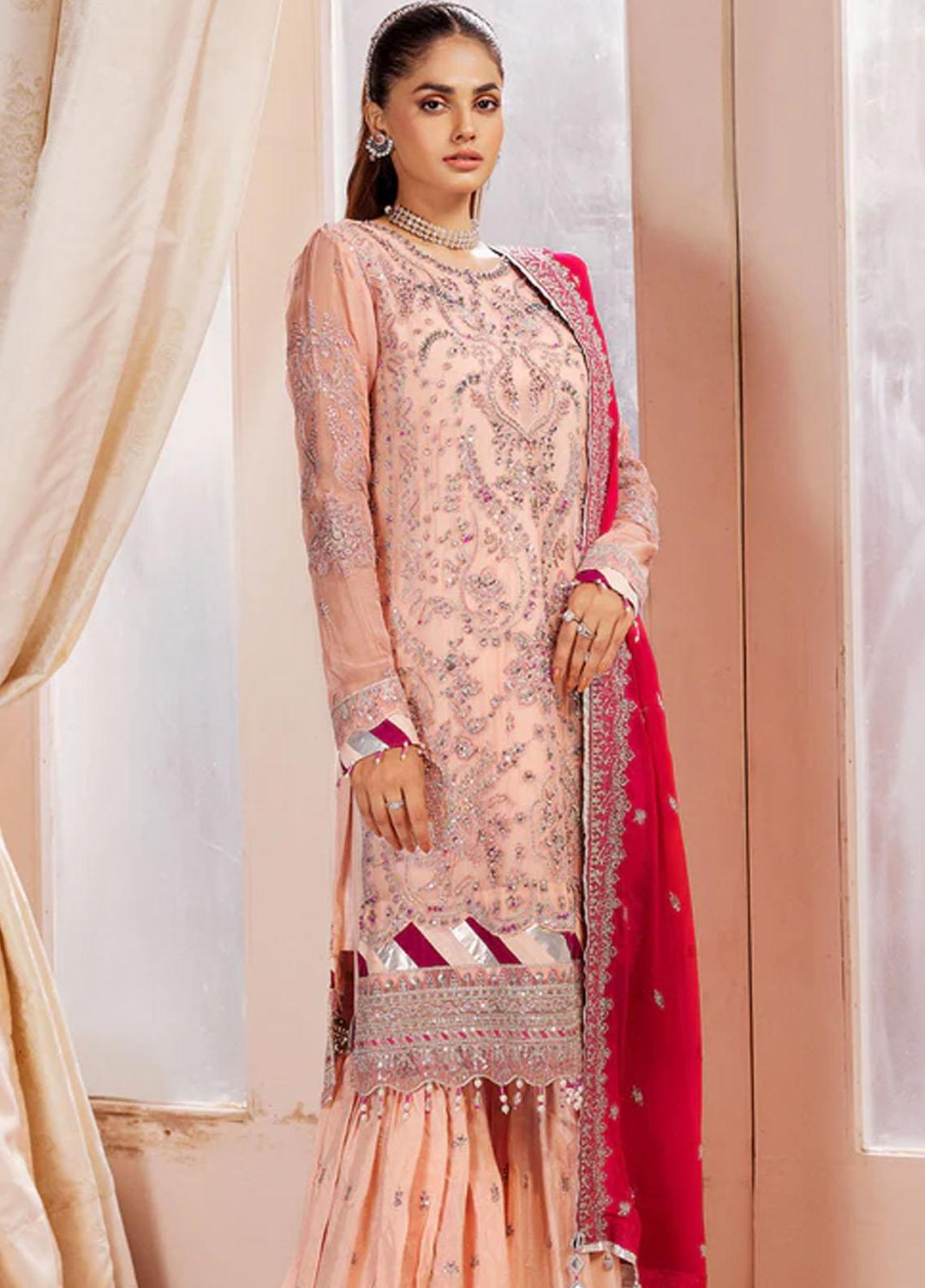 Elaine By Emaan Adeel Embroidered Chiffon Suits Unstitched 3 Piece EA23EL EL-10 - Luxury Collection