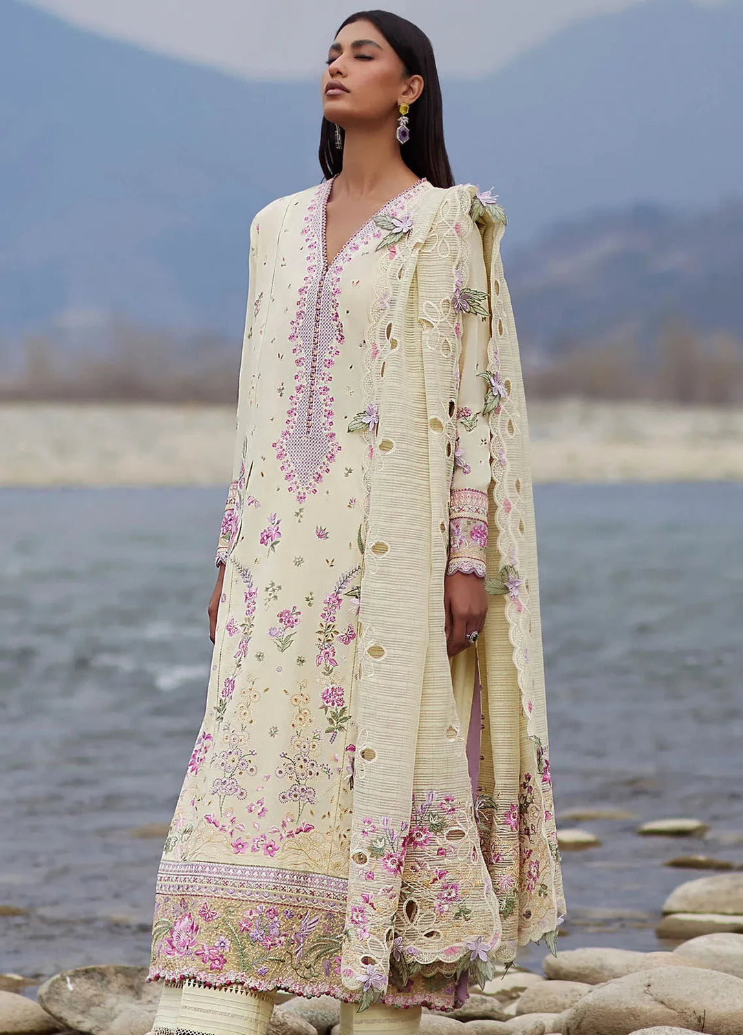 Elan Embroidered Lawn Suits Unstitched 3 Piece EL24L D-02B Nedine - Summer Collection