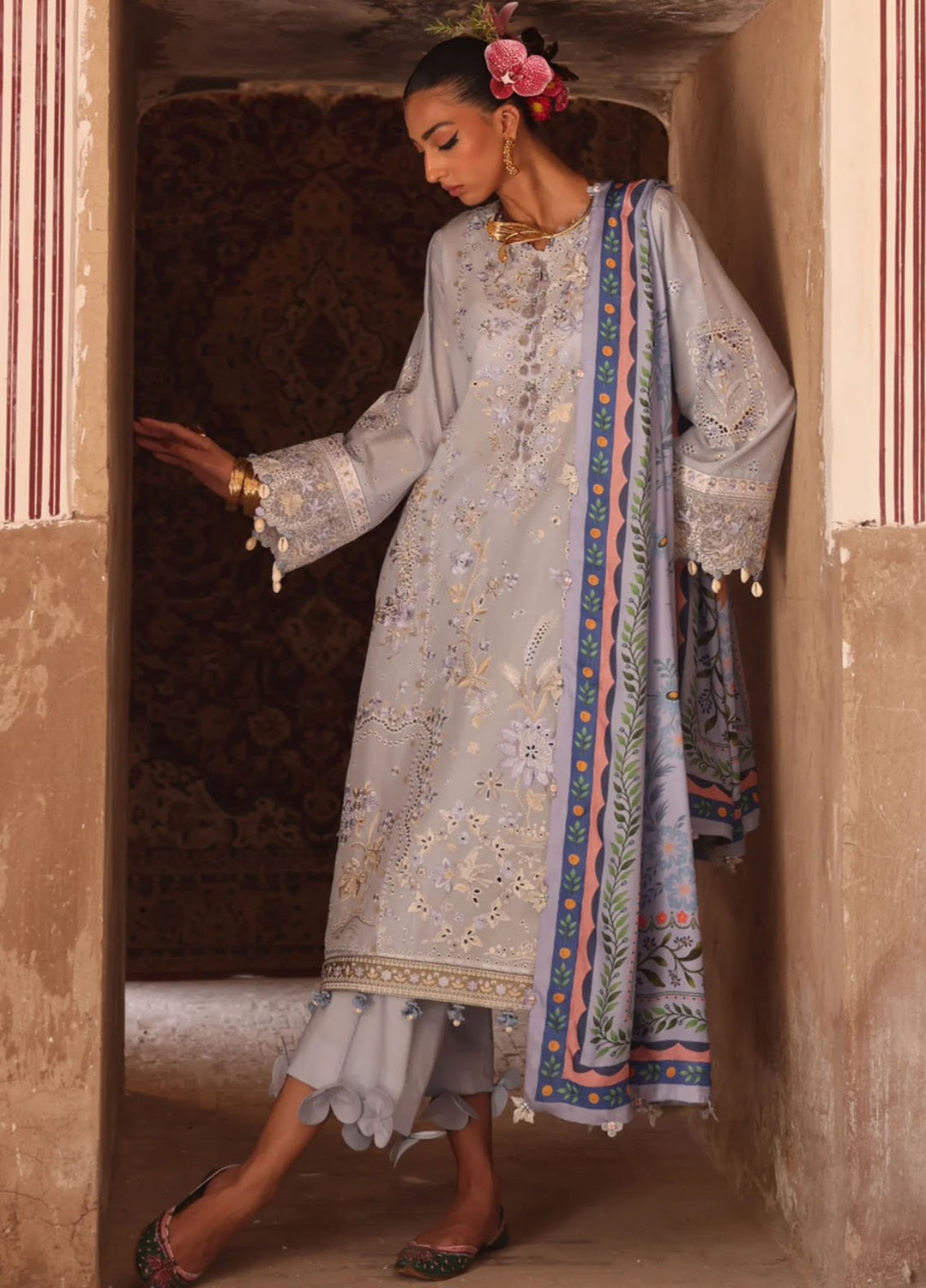 Elan Embroidered Lawn Suits Unstitched 3 Piece EL25LL EL25-01 B Serene - Luxury Collection