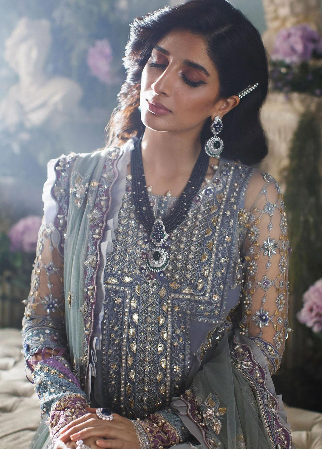 Elan Embroidered Net Suits Unstitched 3 Piece EL21WF EC21-06 NURAY - Wedding Collection