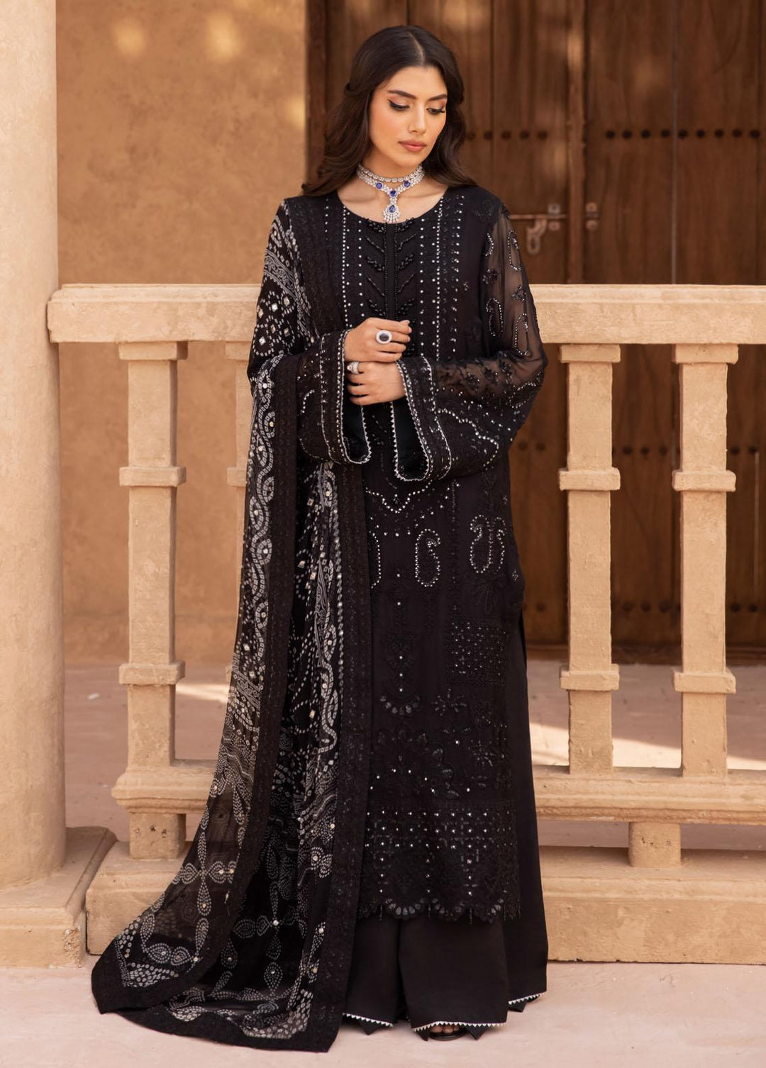 Elanora By Nureh Embroidered Chiffon Suits Unstitched 3 Piece NU23E NEL-25 - Luxury Collection
