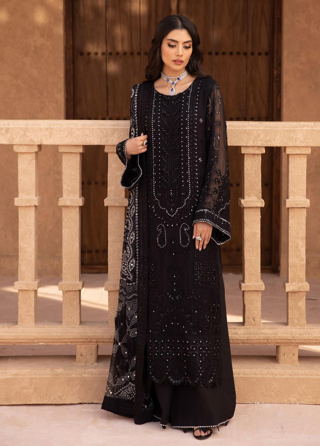 Elanora By Nureh Embroidered Chiffon Suits Unstitched 3 Piece NU23E NEL-25 - Luxury Collection