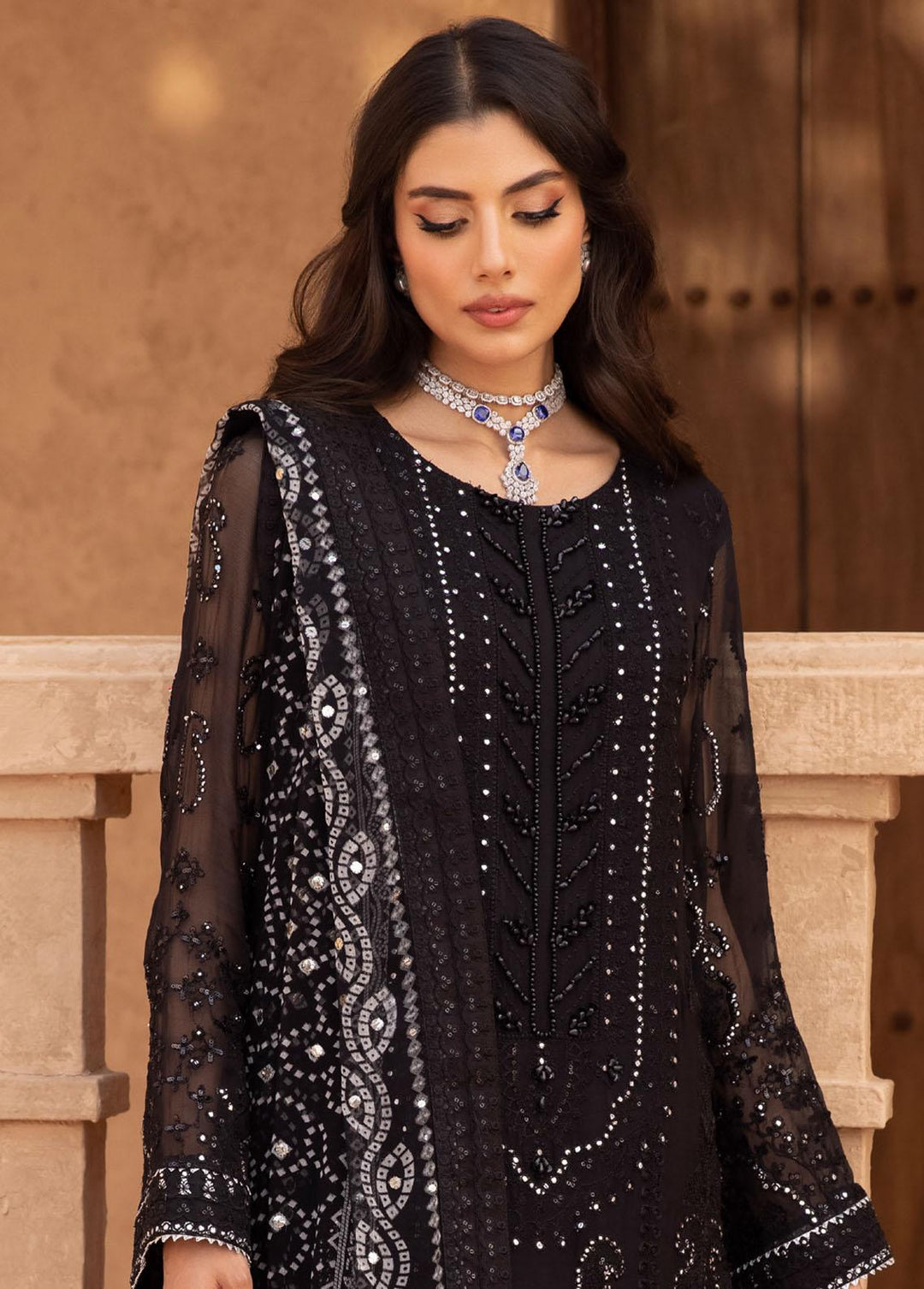Elanora By Nureh Embroidered Chiffon Suits Unstitched 3 Piece NU23E NEL-25 - Luxury Collection