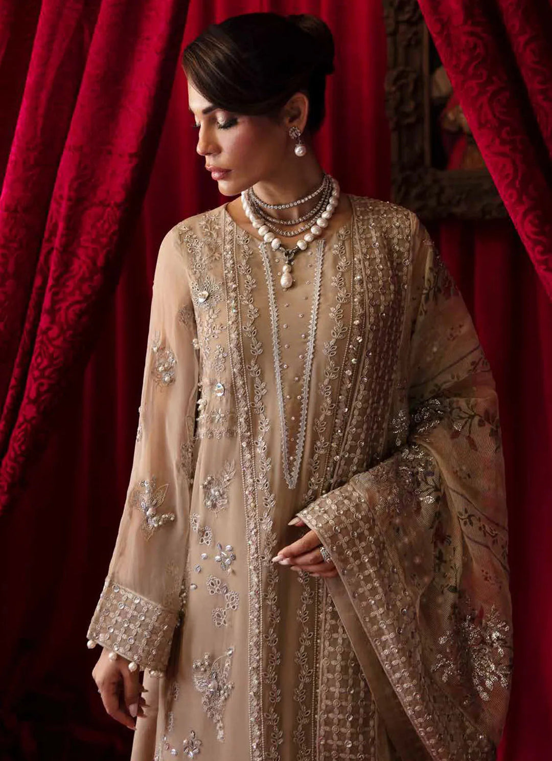 Elanora by Nureh Embroidered Chiffon Suit Unstitched 4 Piece NU24E NEL-48 - Summer Collection