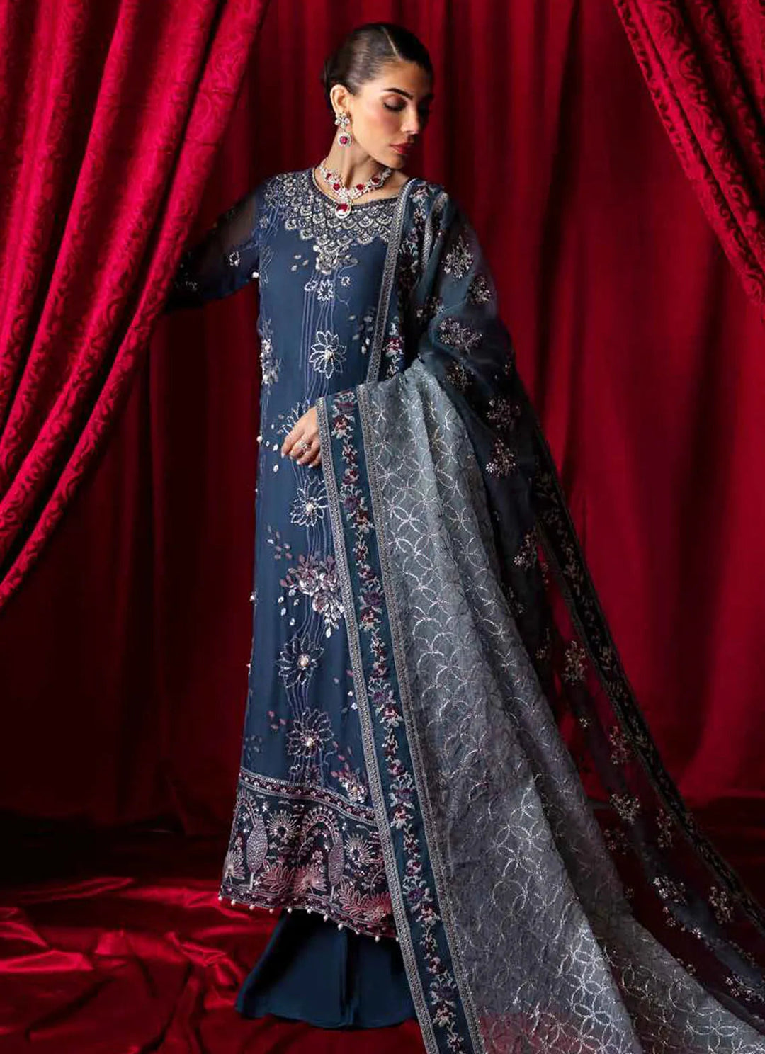 Elanora by Nureh Embroidered Chiffon Suit Unstitched 4 Piece NU24E NEL-52 - Summer Collection