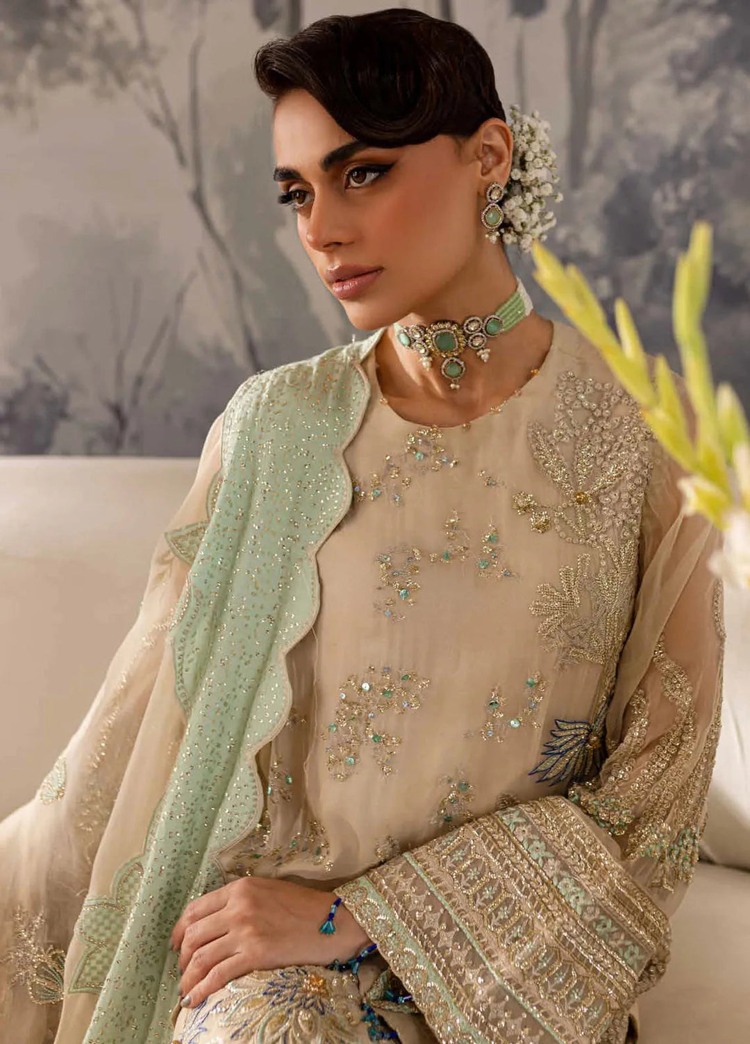 Elanora By Nureh Embroidered Chiffon Suit Unstitched 4 Piece NU24EC NEL-58 - Formal Collection