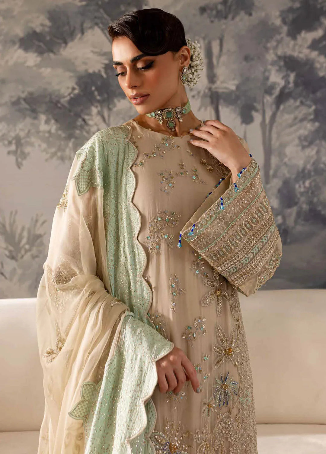 Elanora By Nureh Embroidered Chiffon Suit Unstitched 4 Piece NU24EC NEL-58 - Formal Collection