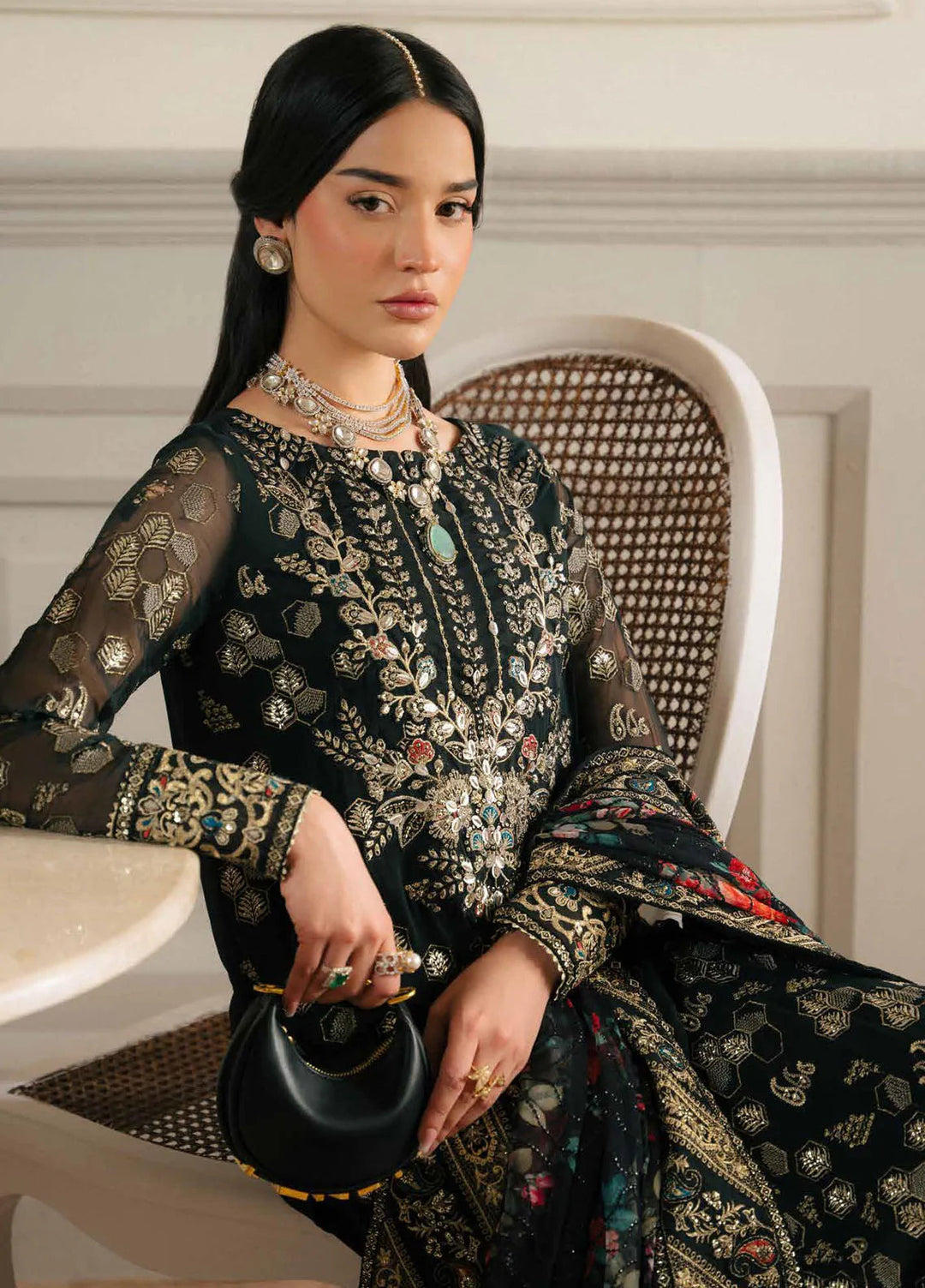 Elanora by Nureh Embroidered Chiffon Suit Unstitched 4 Piece NU24NLC NEL-64 - Luxury Collection