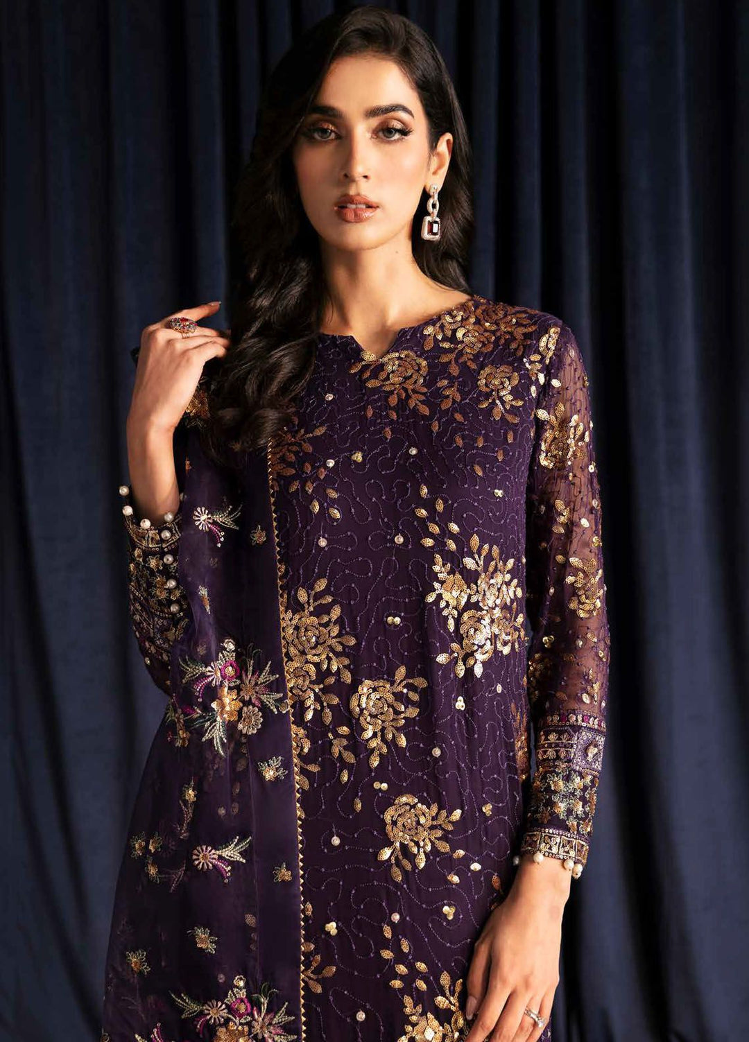 Elanora by Nureh Embroidered Chiffon Suits Unstitched 4 Piece NU24EL NEL-45 - Formals Collection