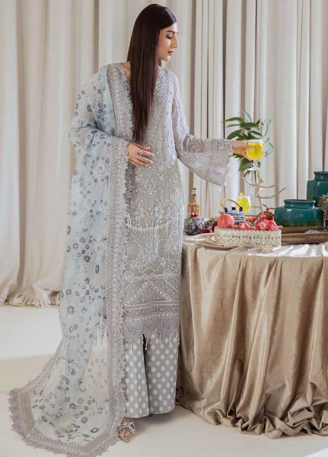 Elanora By Nureh Embroidered Chiffon Suits Unstitched 3 Piece NU22EC NEL- 09 - Luxury Collection