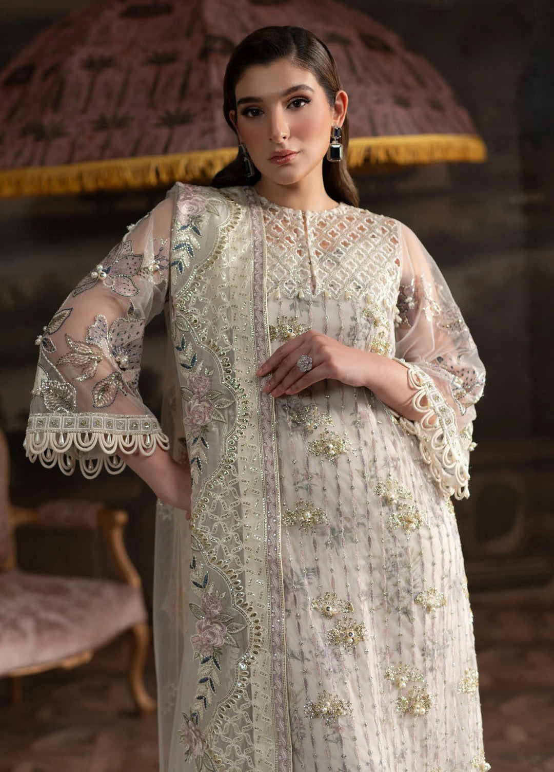 Elanora by Nureh Embroidered Net Suits Unstitched 3 Piece NU25ELC NEL-69 - Luxury Collection