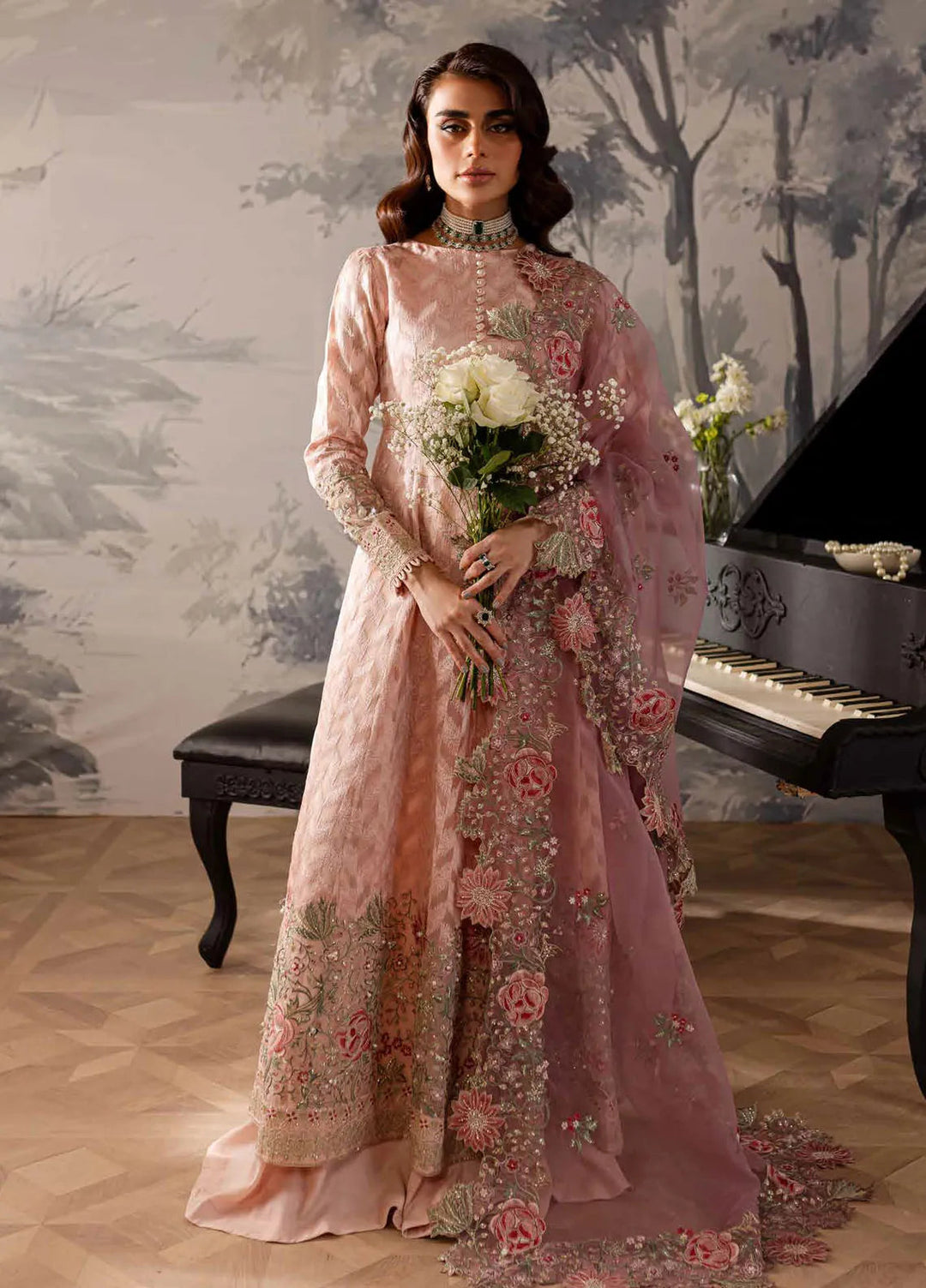 Elanora By Nureh Embroidered Organza Suit Unstitched 4 Piece NU24EC NEL-55 - Formal Collection