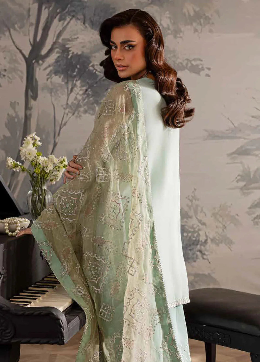 Elanora By Nureh Embroidered Organza Suit Unstitched 4 Piece NU24EC NEL-57 - Formal Collection