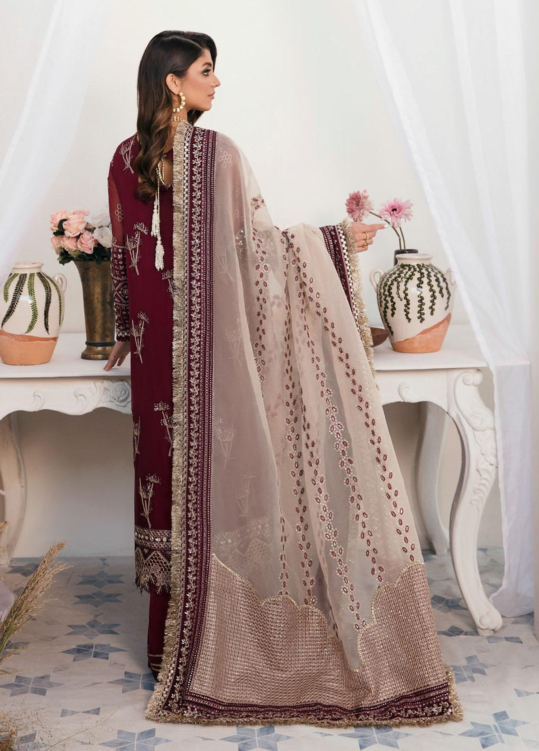 Elanora By Nureh Embroidered Chiffon Suits Unstitched 3 Piece NU22LC NEL-14 - Luxury Collection