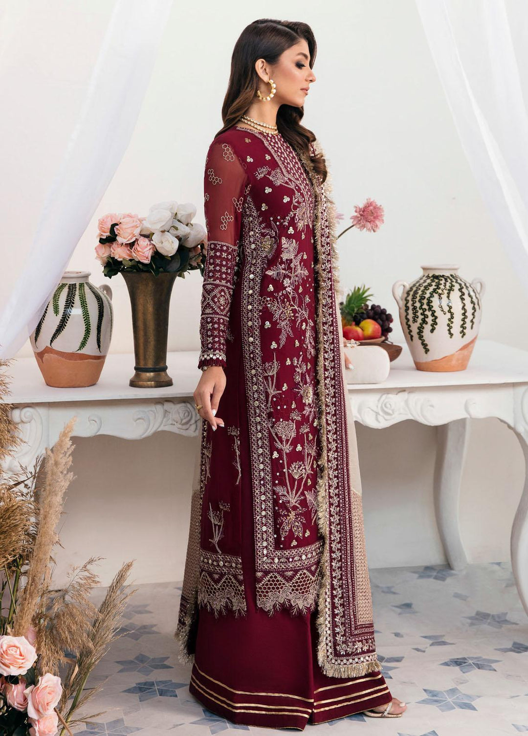 Elanora By Nureh Embroidered Chiffon Suits Unstitched 3 Piece NU22LC NEL-14 - Luxury Collection