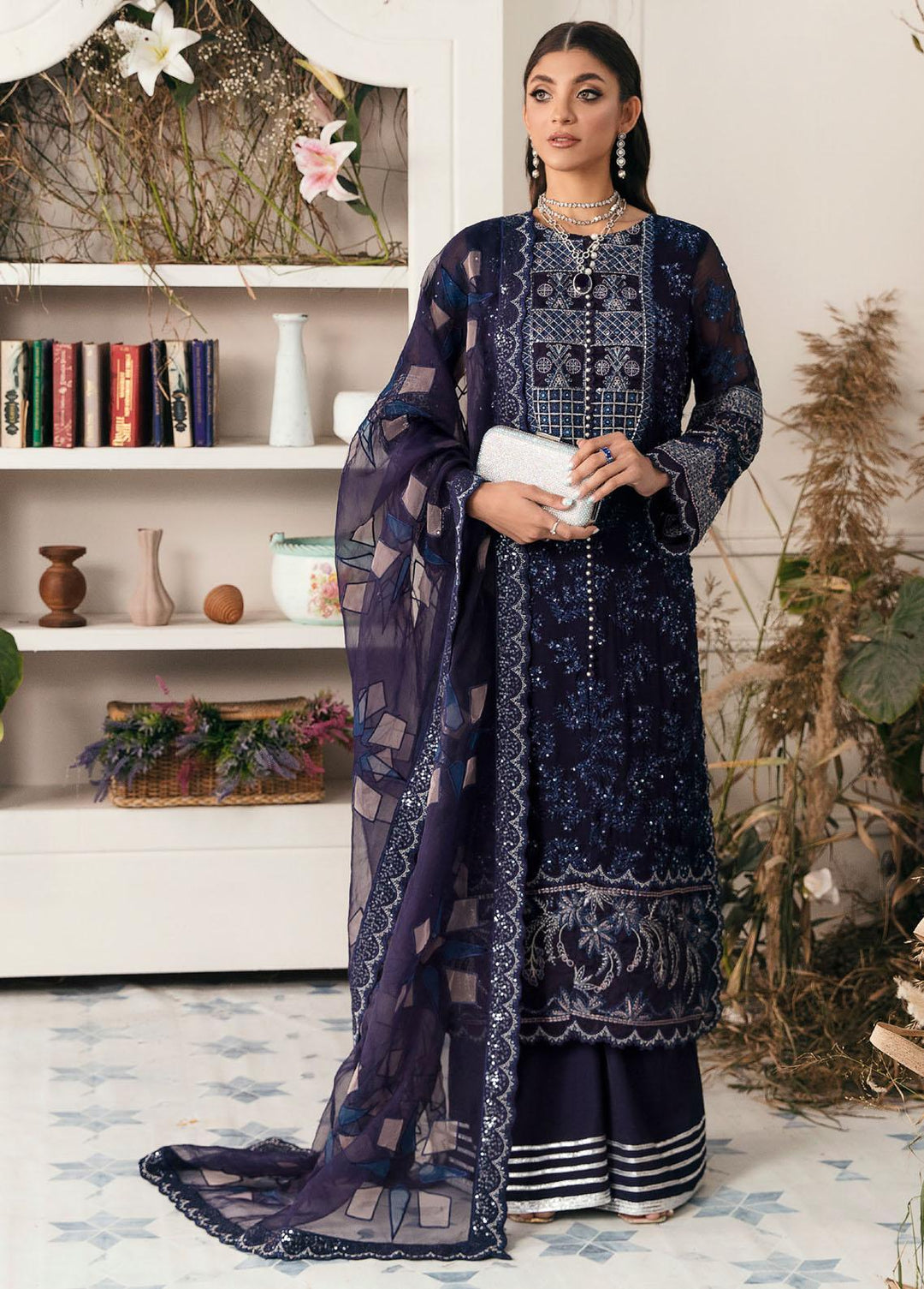 Elanora By Nureh Embroidered Chiffon Suits Unstitched 3 Piece NU22LC NEL-15 - Luxury Collection