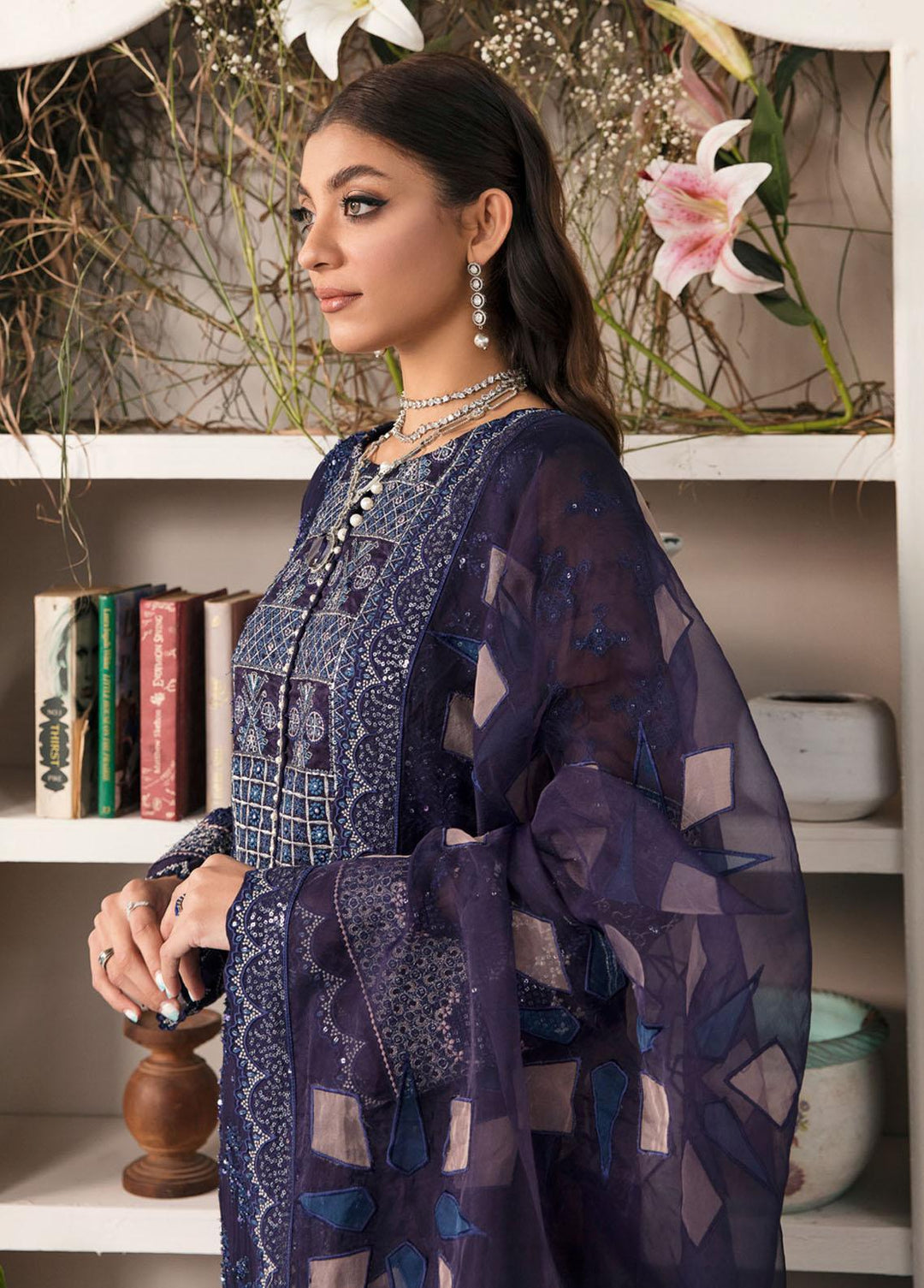 Elanora By Nureh Embroidered Chiffon Suits Unstitched 3 Piece NU22LC NEL-15 - Luxury Collection