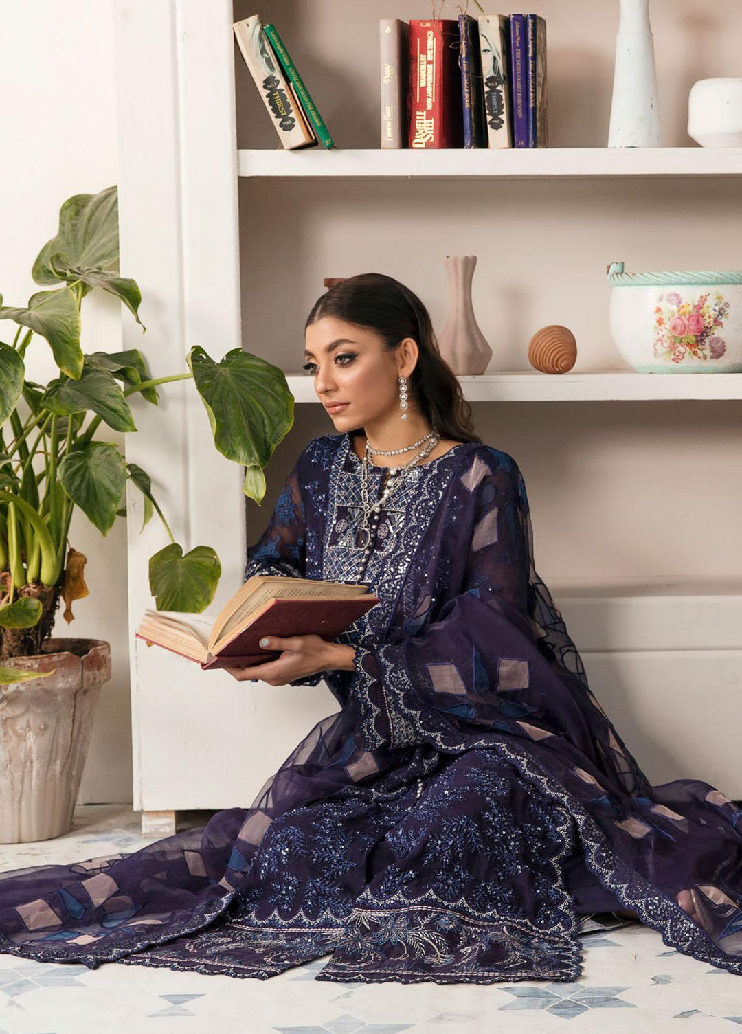 Elanora By Nureh Embroidered Chiffon Suits Unstitched 3 Piece NU22LC NEL-15 - Luxury Collection