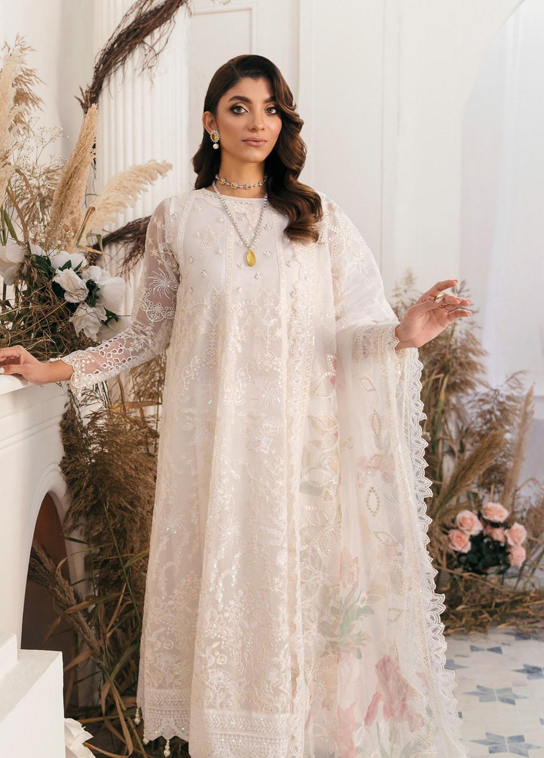 Elanora By Nureh Embroidered Organza Suits Unstitched 3 Piece NU22LC NEL-16 - Luxury Collection