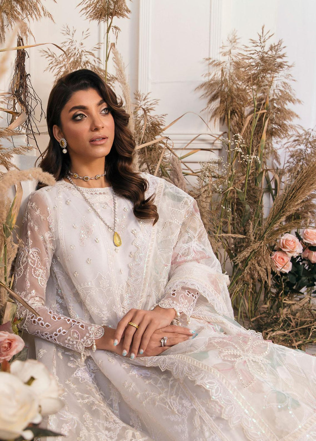 Elanora By Nureh Embroidered Organza Suits Unstitched 3 Piece NU22LC NEL-16 - Luxury Collection