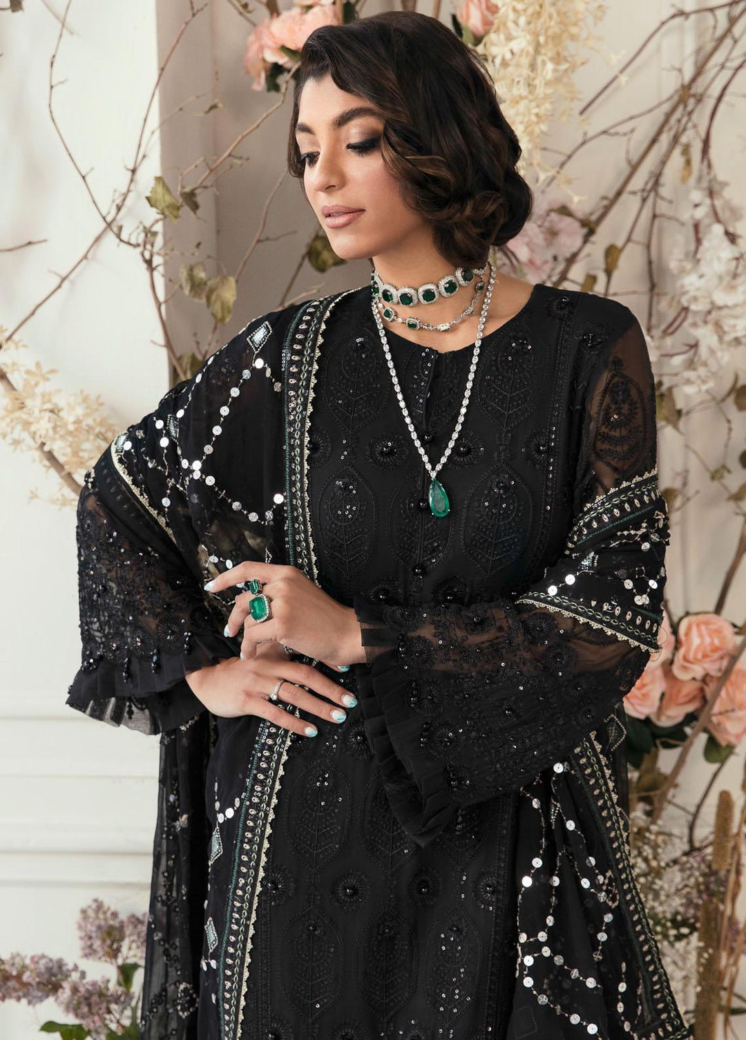 Elanora By Nureh Embroidered Chiffon Suits Unstitched 3 Piece NU22LC NEL-17 - Luxury Collection