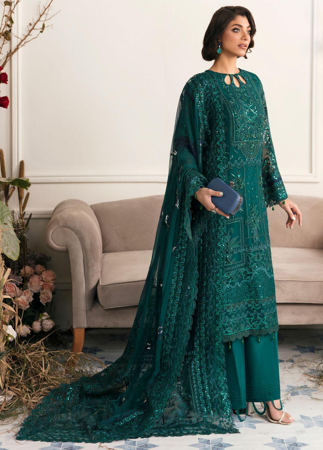 Elanora By Nureh Embroidered Chiffon Suits Unstitched 3 Piece NU22LC NEL-18 - Luxury Collection