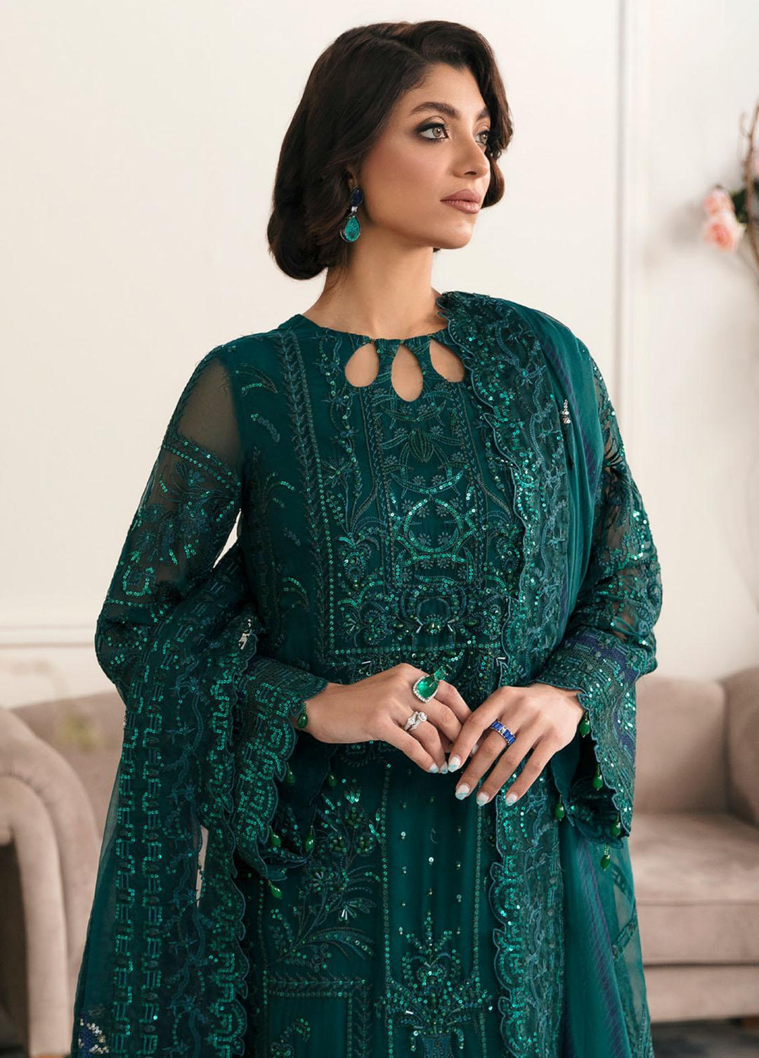 Elanora By Nureh Embroidered Chiffon Suits Unstitched 3 Piece NU22LC NEL-18 - Luxury Collection