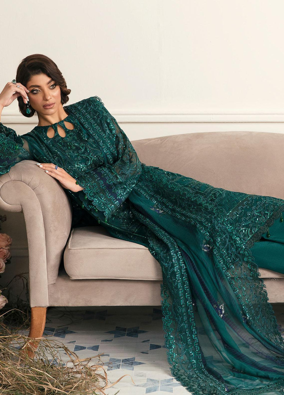 Elanora By Nureh Embroidered Chiffon Suits Unstitched 3 Piece NU22LC NEL-18 - Luxury Collection