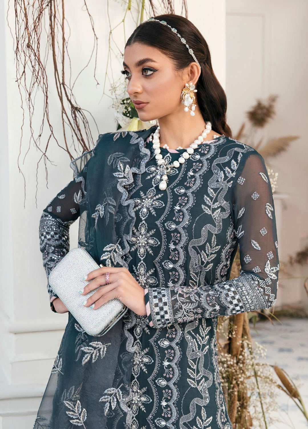 Elanora By Nureh Embroidered Chiffon Suits Unstitched 3 Piece NU22LC NEL-19 - Luxury Collection