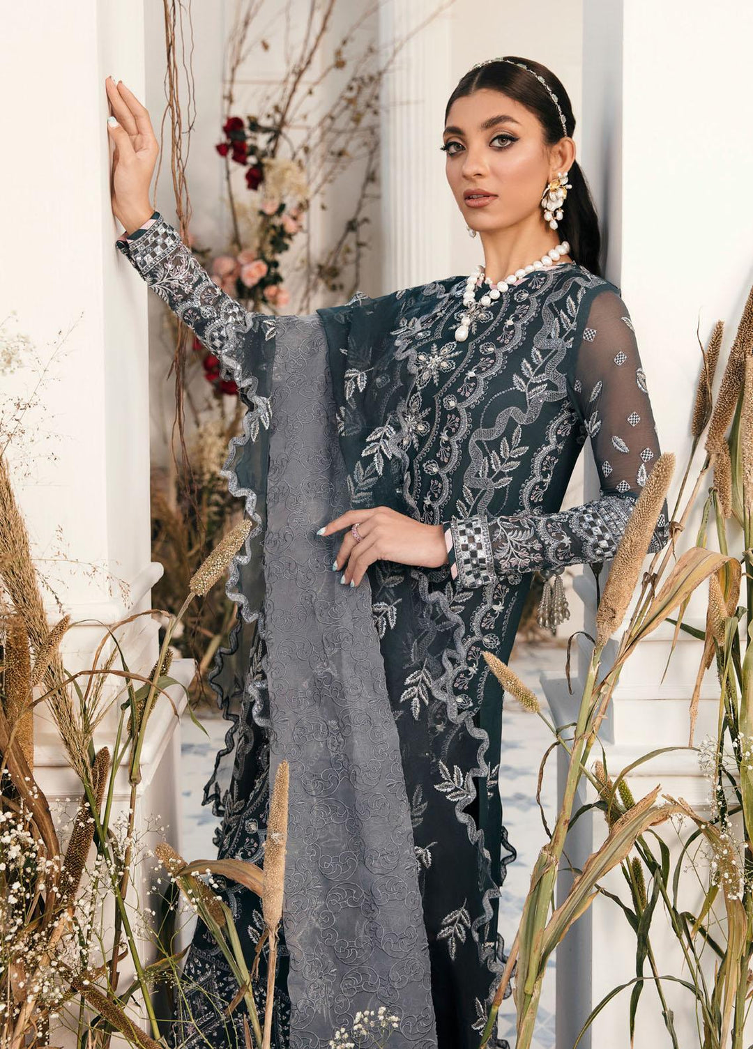 Elanora By Nureh Embroidered Chiffon Suits Unstitched 3 Piece NU22LC NEL-19 - Luxury Collection