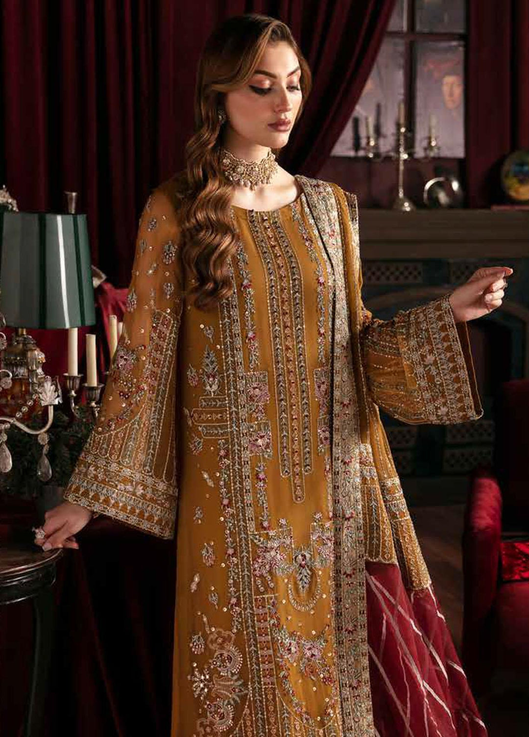 Elanora By Nureh Embroidered Chiffon Suits Unstitched 4 Piece NU23LC NEL-37 Crimson - Luxury Collection