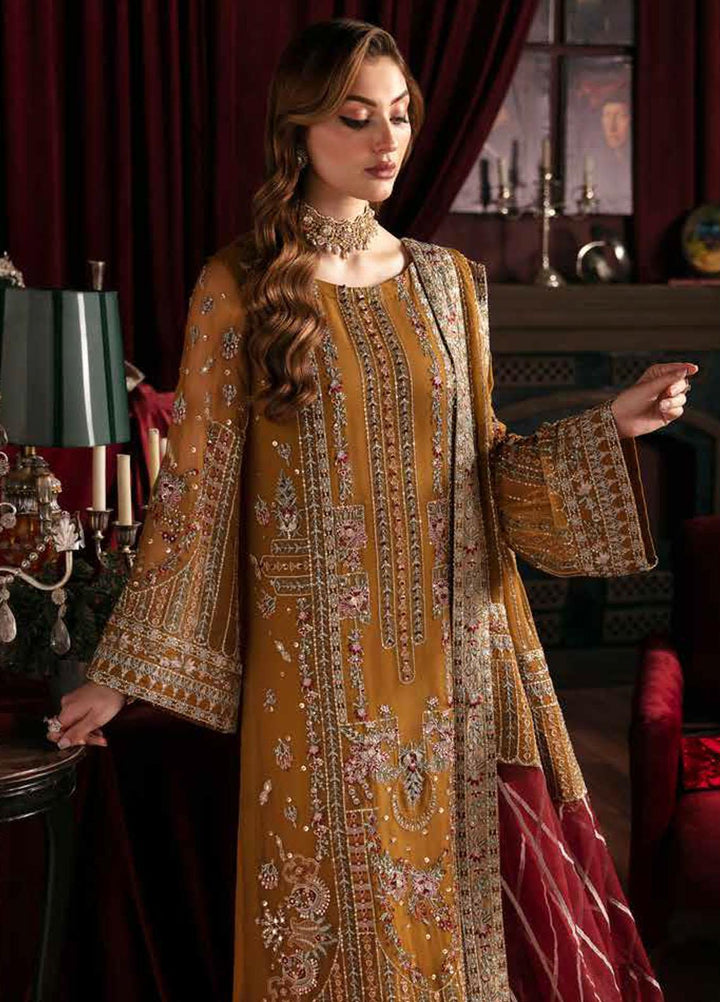Elanora By Nureh Embroidered Chiffon Suits Unstitched 4 Piece NU23LC NEL-37 Crimson - Luxury Collection