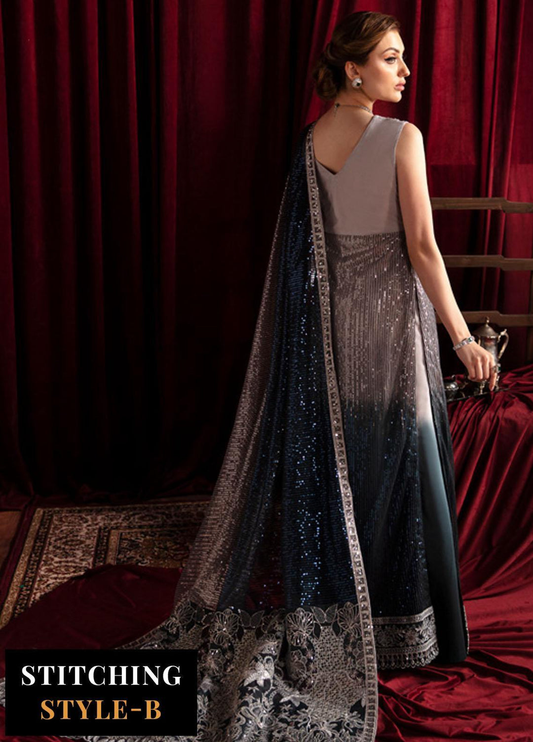 Elanora By Nureh Embroidered Net Suits Unstitched 4 Piece NU23LC NEL-40 Starry Nights - Luxury Collection