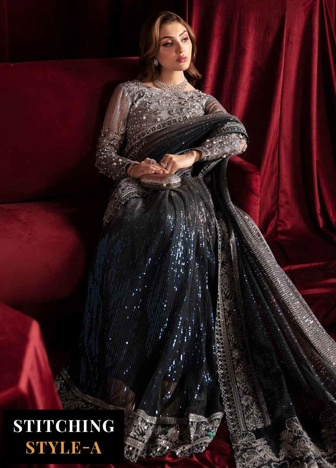 Elanora By Nureh Embroidered Net Suits Unstitched 4 Piece NU23LC NEL-40 Starry Nights - Luxury Collection