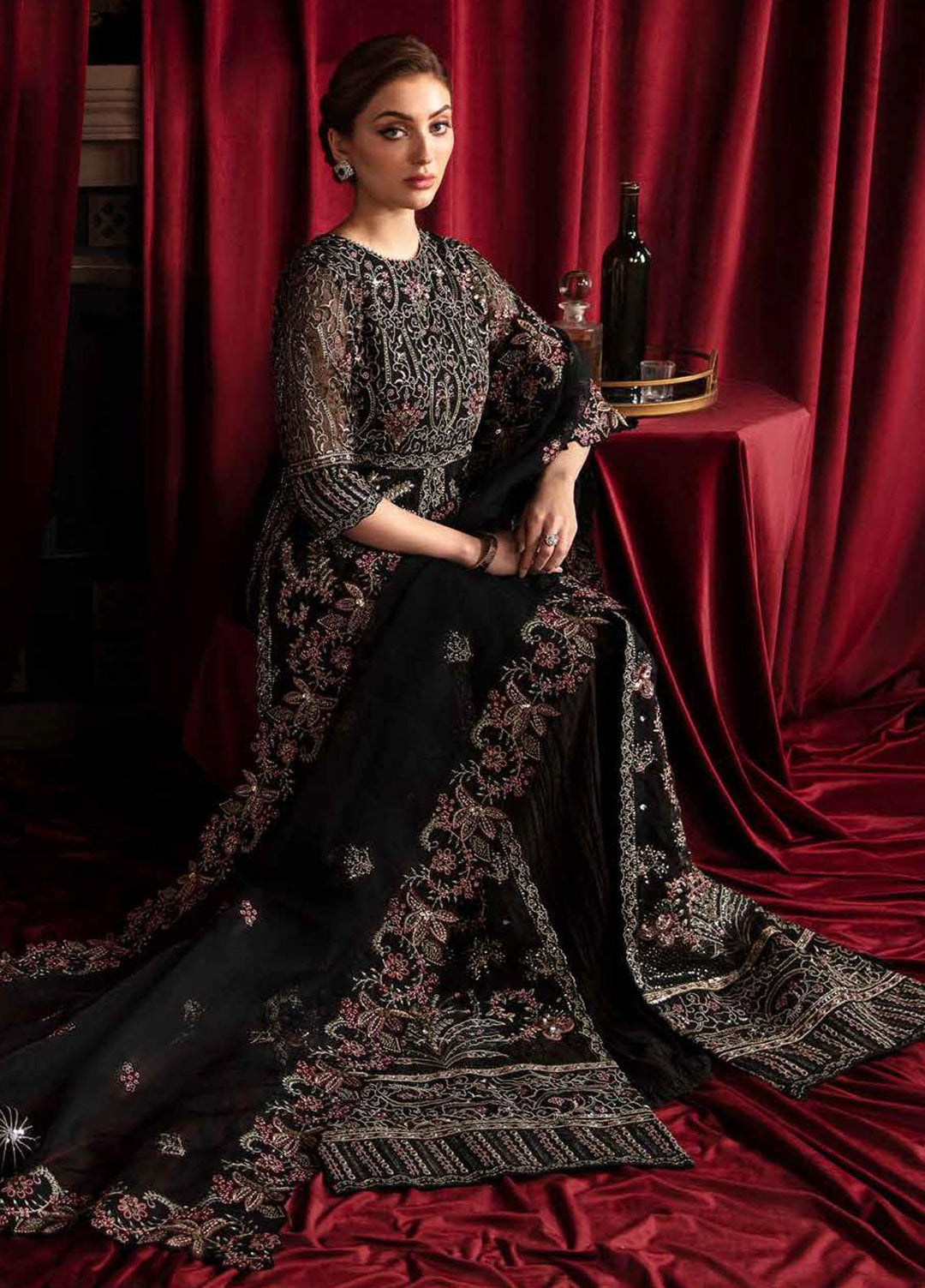 Elanora By Nureh Embroidered Organza Suits Unstitched 4 Piece NU23LC NEL-42 Rose - Luxury Collection