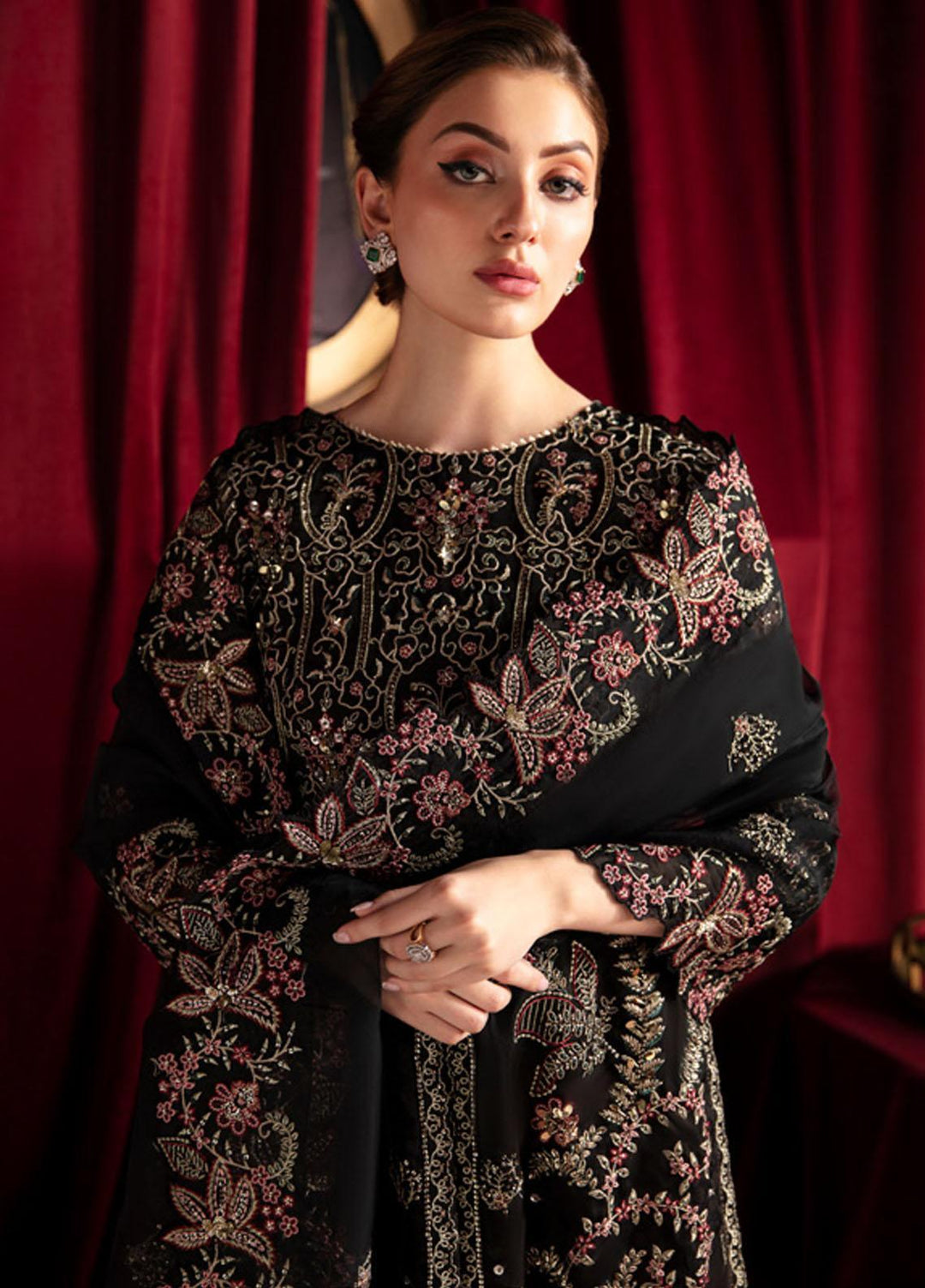 Elanora By Nureh Embroidered Organza Suits Unstitched 4 Piece NU23LC NEL-42 Rose - Luxury Collection