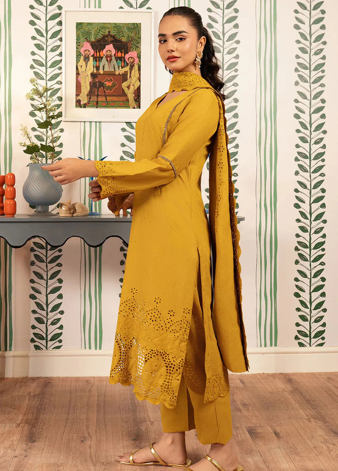 Elara by Meerak Embroidered Chikankari Suits Unstitched 3 Piece MRK24EL Golden Sunshine - Winter Collection